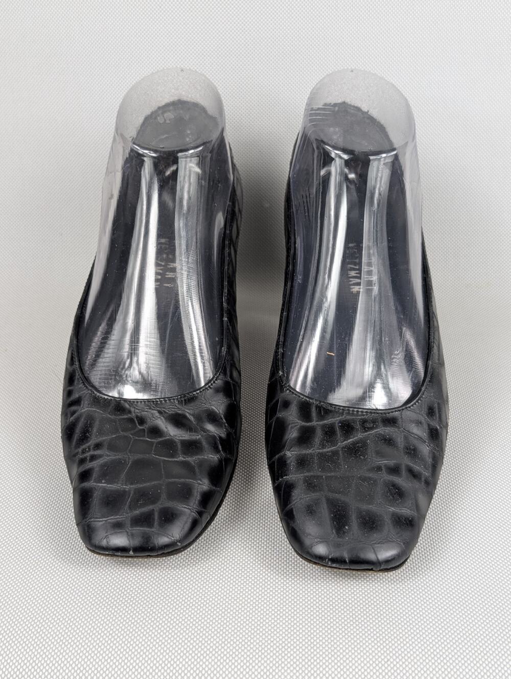 Vintage Stuart Weitzman Womens Pump Size 6 Black Leather Kitten Heel Square Y2K
